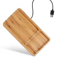 Office Desk Bamboo Mobile Phone Wireless Fast Charger Organizer