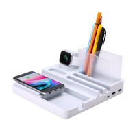 MIQ Watch tablet Stand Desktop plastic 3-USB Charging Organizer phone Charging Station with Pen box